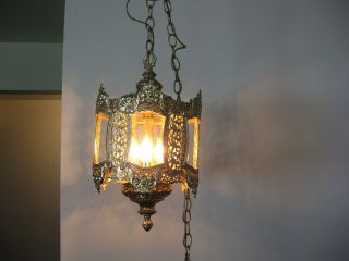Vintage Hollywood Regency Metal Gold Tone Swag Lamp Light