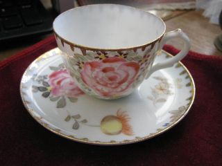 Fine Thin Porcelain Tea Cup Set,  Antique Chinese Export,  Six Flowers & Onion Top