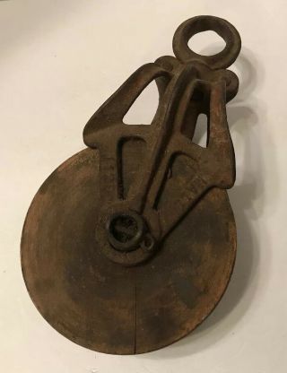 Antique Vintage Hudson Usa Mall 1120 Barn Pulley Wood Block Cast Iron Tackle