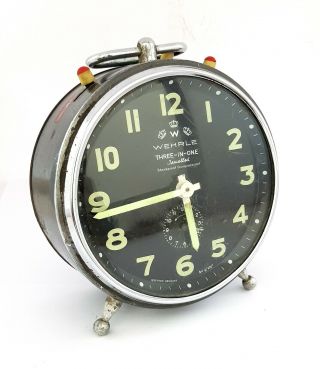 Wehrle Alarm Clock Three In One Xxl Jeweled Vintage Serviced Mid Century German