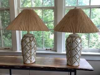 Vintage Palm Beach Style Faux Bamboo Lamp with Shade (Pair Available) 2