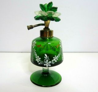 Vtg Antique Atomizer Perfume Bottle Green Painted Glass West Germany