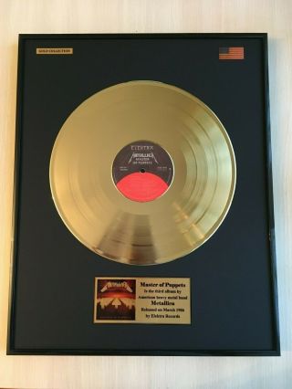 Metallica - Master Of Puppets Gold Vinyl Record,  Metal Plaques In Frame