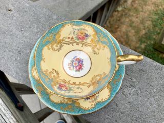 Gorgeous Vintage Aynsley Bone China England C555 Floral Gold Cup & Saucer