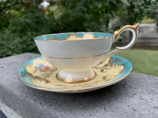 Gorgeous Vintage Aynsley Bone China England C555 Floral Gold Cup & Saucer 2