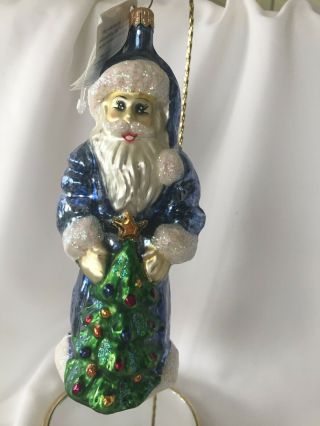 Christopher Radko " Sapphire Santa " Ornament With Tag.