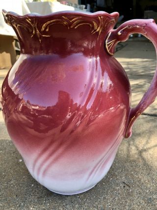 Magnificent Raspberry And Gilt Large Victorian Transferware Wash Basin Pitcher