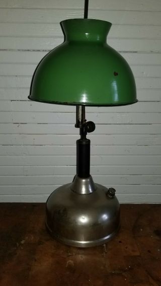 Antique Coleman Quicklite Lamp - Green And White Porcelian Shade.  Immaculate