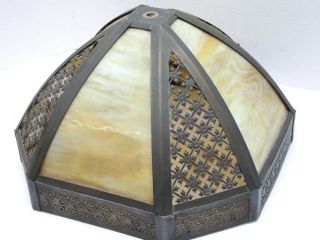 ANTIQUE ARTS & CRAFTS Stained SLAG GLASS TABLE LAMP SHADE Nouveau Deco 14.  5 