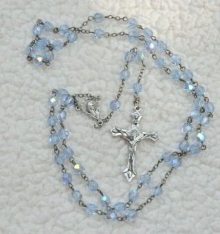 Vintage Catholic Rosary Blue Glass Beads Marked Italy