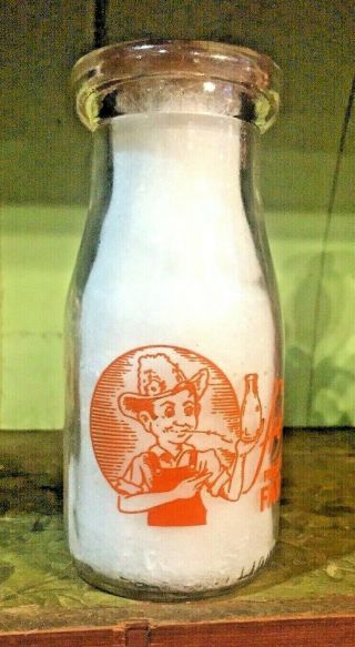 Vtg Stanwix Heights Dairy Half Pint Milk Bottle Orange Pyro With Paper Cap