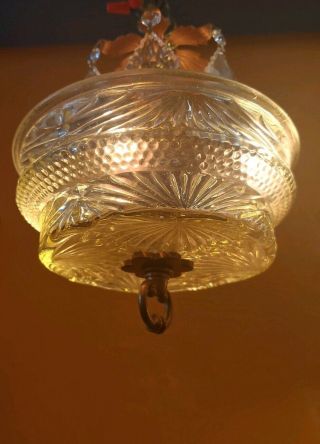 Antique Vintage Small Hallway Cut Glass Chandelier With Crystal Prisms.  4 Lights