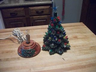 Vintage 11 " Ceramic Christmas Tree Electric Lighted Base,  Tabletop Size