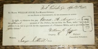 1862 Fort Pulaski Civil War Pay Receipt Signed By Lieutenant Seagar S.  Atwell