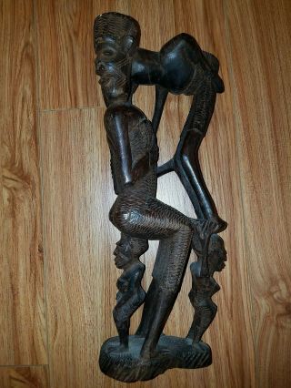 Vintage African Carved Ebony Makonde Tree Of Life Statue Wood Art