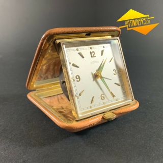 Exquisite Vintage Angelus Swiss Made 15 Jewel 8 - Day Folding Travel Alarm Clock