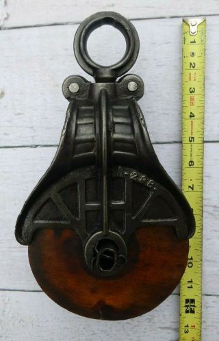 Myers O.  K.  H - 299 / H - 298 Antique Cast Iron & Wood Hay Trolley Line Pulley 3
