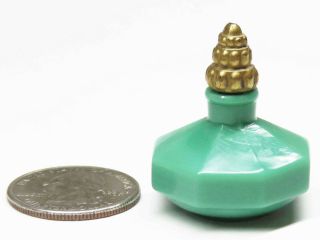 Miniature Antique French Green Glass Perfume Bottle Mini Gold Stopper 1 1/4 "