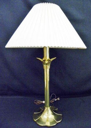Striking Stiffel Mid - Century Brass Tulip Base Table Lamp 3 - Way Socket W/ Shade
