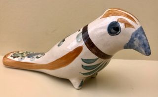 Vintage Tonala Dove Tucan Bird Mexican Folk Art Hand Painted Clay Pottery Signed