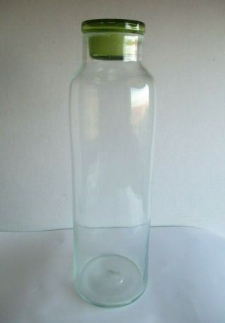 Vintage Blenko Glass Clear Bottle With Green Stopper