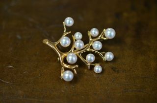 Vintage Pearl 14k Yellow Gold Branch Brooch Pin