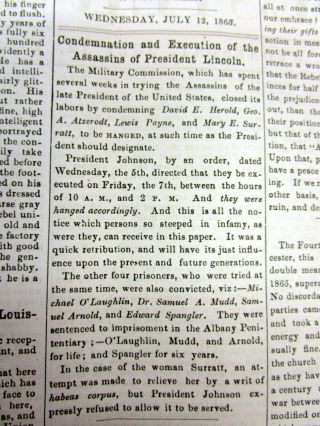 1865 Civil War Newspaper Assassins Executed Hanged For Murder Of Abraham Lincoln