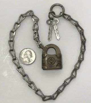 Vintage Yale & Towne Padlock Y&t Antique Brass Lock With 2 Keys & Chain Stamford