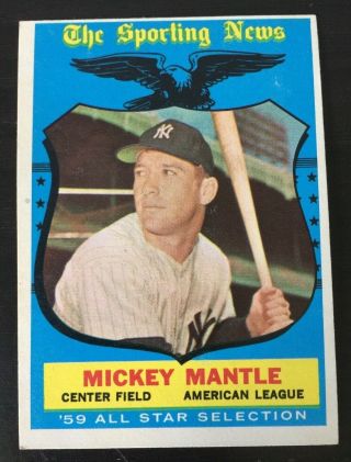 1959 Topps Mickey Mantle All - Star Baseball Card High - Vintage