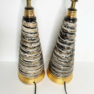 Vintage Pair Black Gold Ceramic Lamps Bases Mid Century Modern MCM Modernist 3