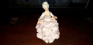 Antique German Porcelain Dresden Lace Crinoline Regal Lady Figurine 6 "