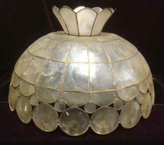 Vtg Mid Century Modern 19 " Capiz Shell & Brass Metal Tiffany Style Lamp Shade