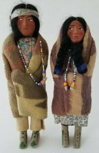 Vintage 1940s Skookum Pair Man And Woman 9.  5 " & 8.  5 " Navajo Style