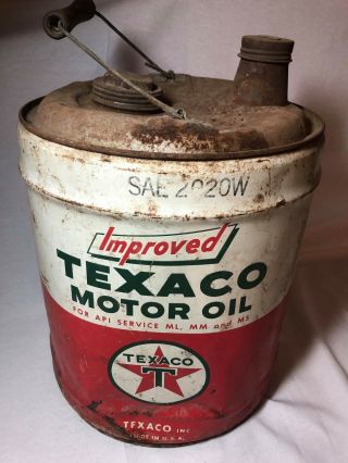 Vintage Texaco Improved Motor Oil 5 Gallon Service Station Can Tank Graphic