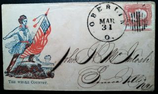65 Civil War Patriotic - Young Male Figure On Rock With Flag - Vf
