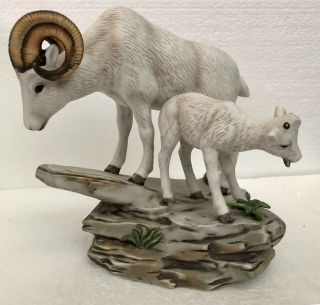 Vintage Homco Masterpiece Porcelain Mother Ram And Baby Lamb Figurine