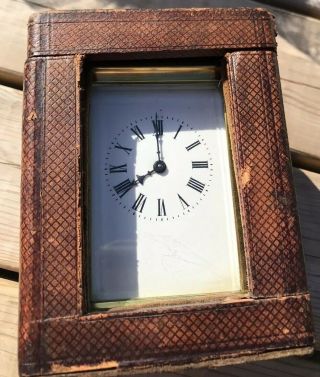 Vintage Brass Carriage Clock With Case & Key Military Connection Boar War