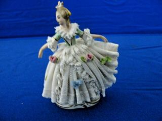 Vintage Dresden 5 " Lace Porcelain Figurine.  White And Green Germany