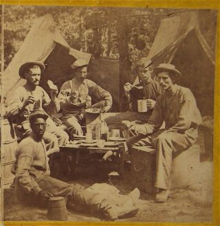 1860s Civil War Stereoview Photo Of Union Field Camp With Black Servant / Cook