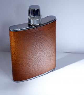 Unusual Vintage Long Necked Leather Hip Flask.  6oz - Made In England.  Breweriana