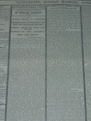 APR.  17,  1865 SACRAMENTO CA NEWSPAPER: PRESIDENT ABRAHAM LINCOLN ASSASSINATED 3