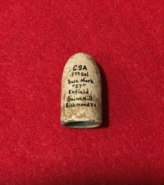 Dug Confederate Enfield Base Mark 57 Civil War Bullet Cs Relic Near Gaines Mill