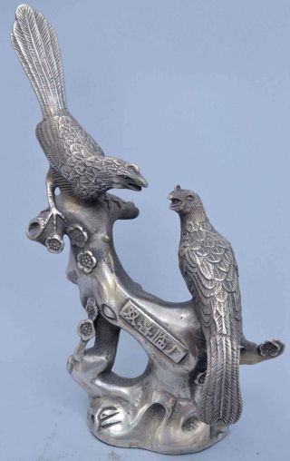 Handwork Collectable Tibet Old Miao Silver Carve Magpie Bird Auspicious Statue