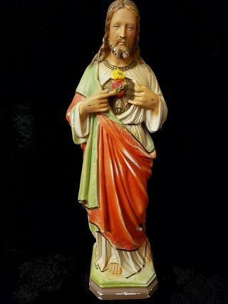 Vintage Columbia Statuary Sacred Heart Of Jesus Chalkware Religious Statue