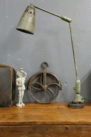 Vintage Industrial Articulated Work Lamp Light Green Drafting Table Workbench
