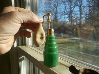 Art Deco 1920s Glass Perfume Atomizer Bottle Painted Green With Pump Sprayer
