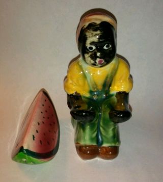 Vintage Black Americana Boy With Watermelon Salt & Pepper Shaker Set Japan 2