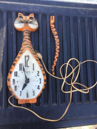 Vintage Spartus Tiger Clock For Repair Or Parts