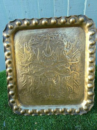 19thc Gothic Arts & Craft Movement,  Brass Tray: Winged Gargoyles C1890s