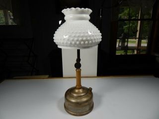 Antique Gas Pressure Table Lamp Lantern Milk Glass Shade 1920 